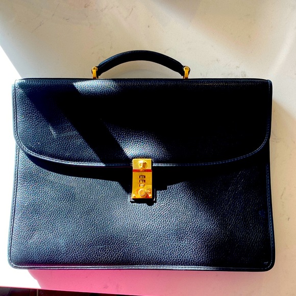 Versace Bags Versace Leather Briefcase All Pebbled Leather And Gold Clasps Poshmark